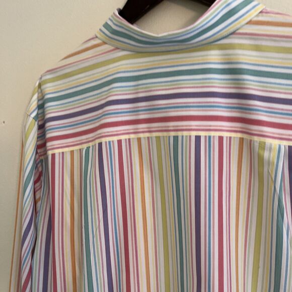 FOXCROFT Meghan No Iron Pinpoint Long Sleeve Shirt, Rainbow Pastel Stripe- 16 - Picture 11 of 11